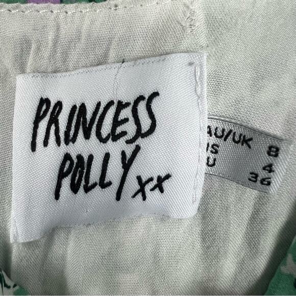 Princess Polly Hastings Mini Dress Womens 4 Green Floral Puff Sleeve Coquette - Picture 5 of 6